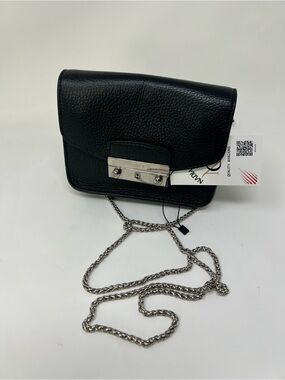 Furla Black Pebbled Leather Crossbody with Silver Chain